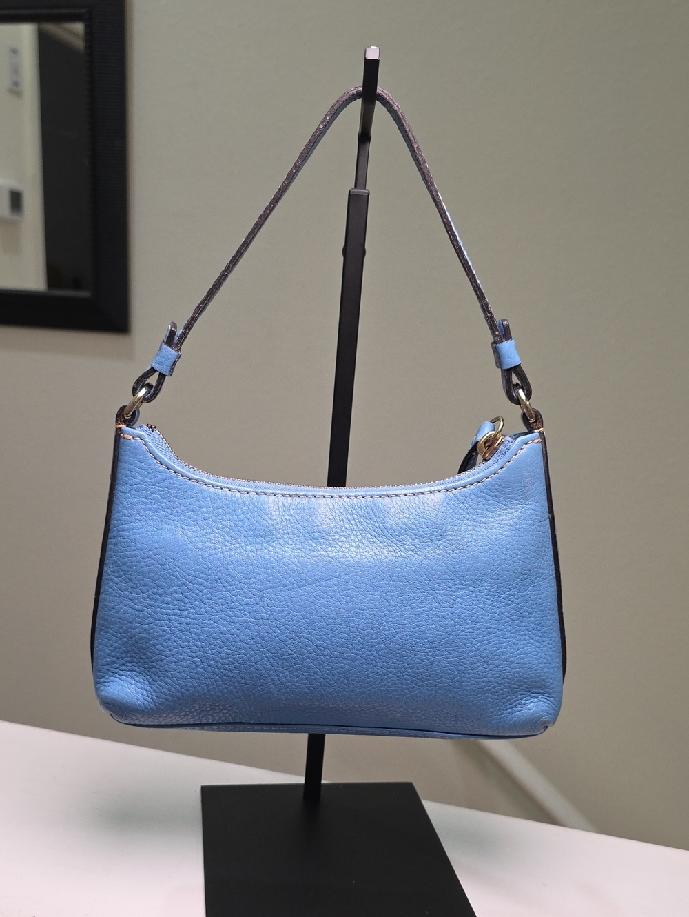 Dooney & Bourke Denim Pebbled Leather Hobo Mini Bag GUC - Picture 7 of 12